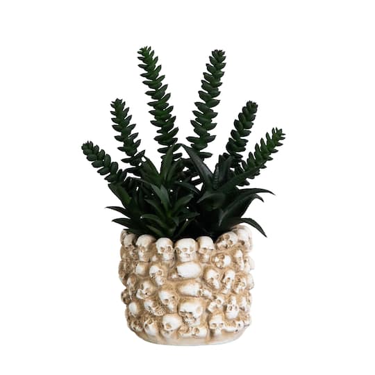 9" Artificial Halloween Succulent Garden in Gothic Skull Planter By Nearly Natural in Black | 6" x 6" x 9" | Michaels®
